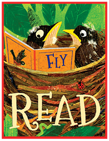 Two fledglings reading a book on flying