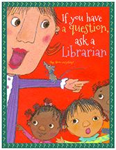Children asking a librarian a question