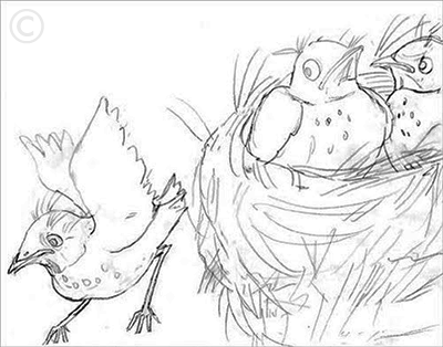  Sketch for This Is the Nest That Robin Built illustration.